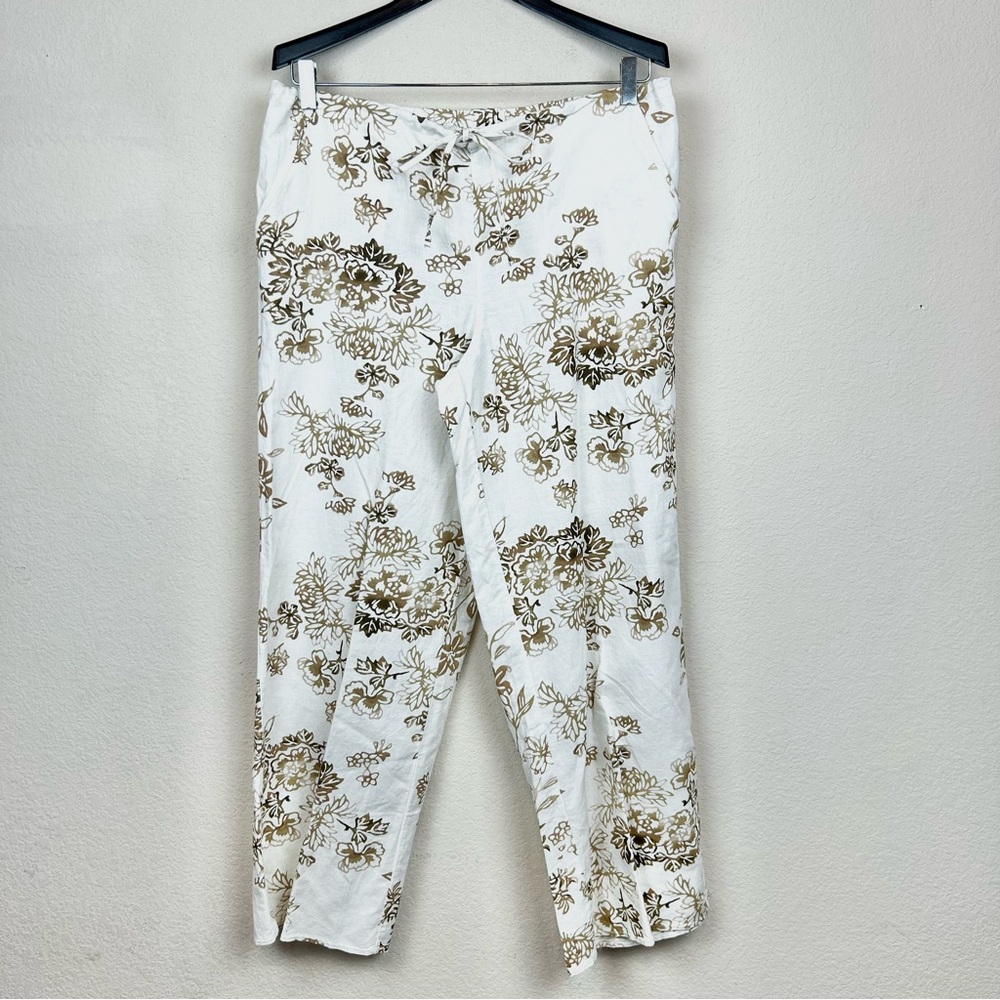 GAP Floral Linen White and Tan Pants